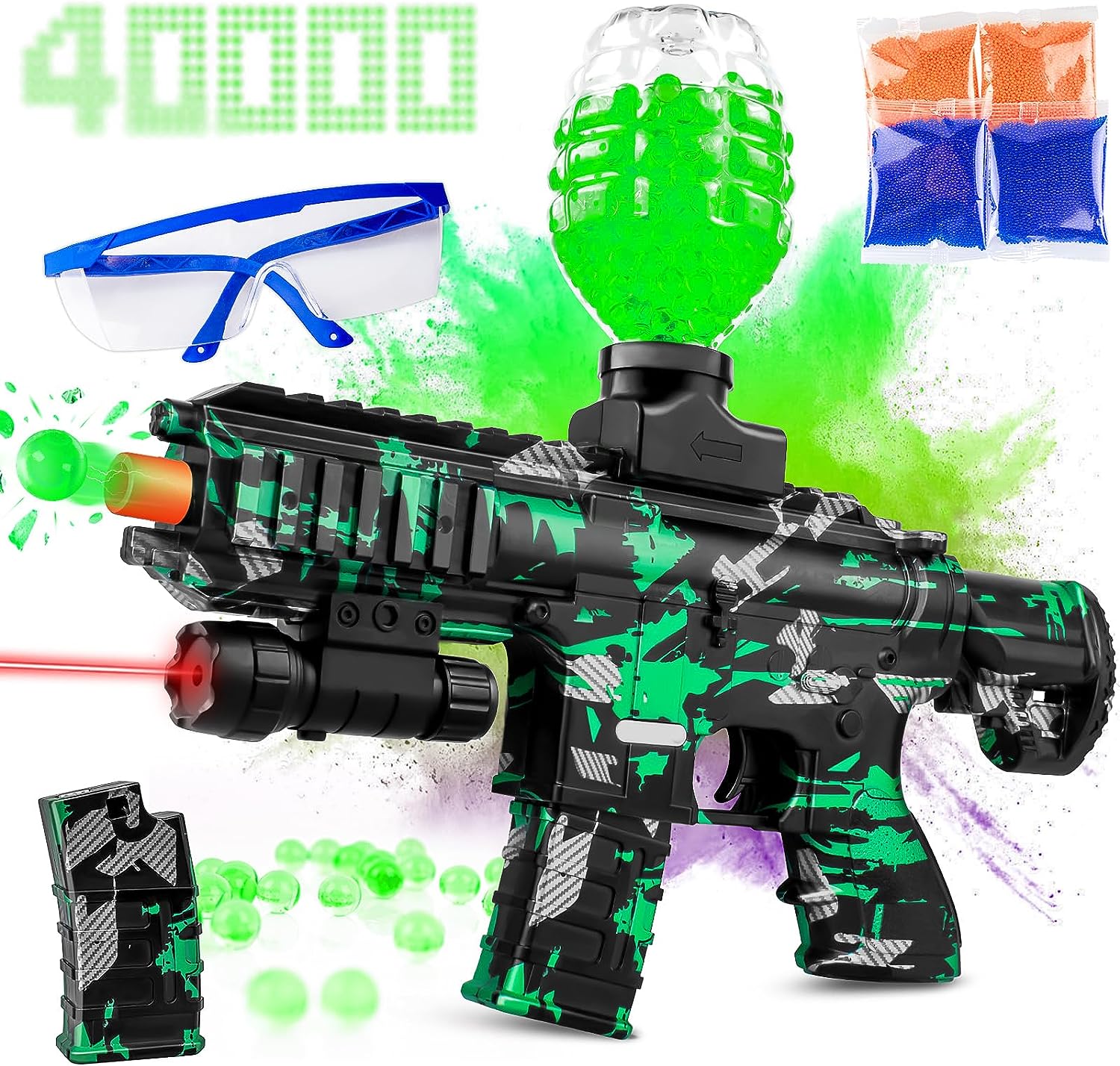 Unleash Fun and Excitement with the Gel Splatter Blaster for Orbeez M416, Complete with Goggles and 40,000+ Gel Beads. Ideal for Backyard Adventures and Outdoor Team Shooting Games. Suitable for Ages 12+