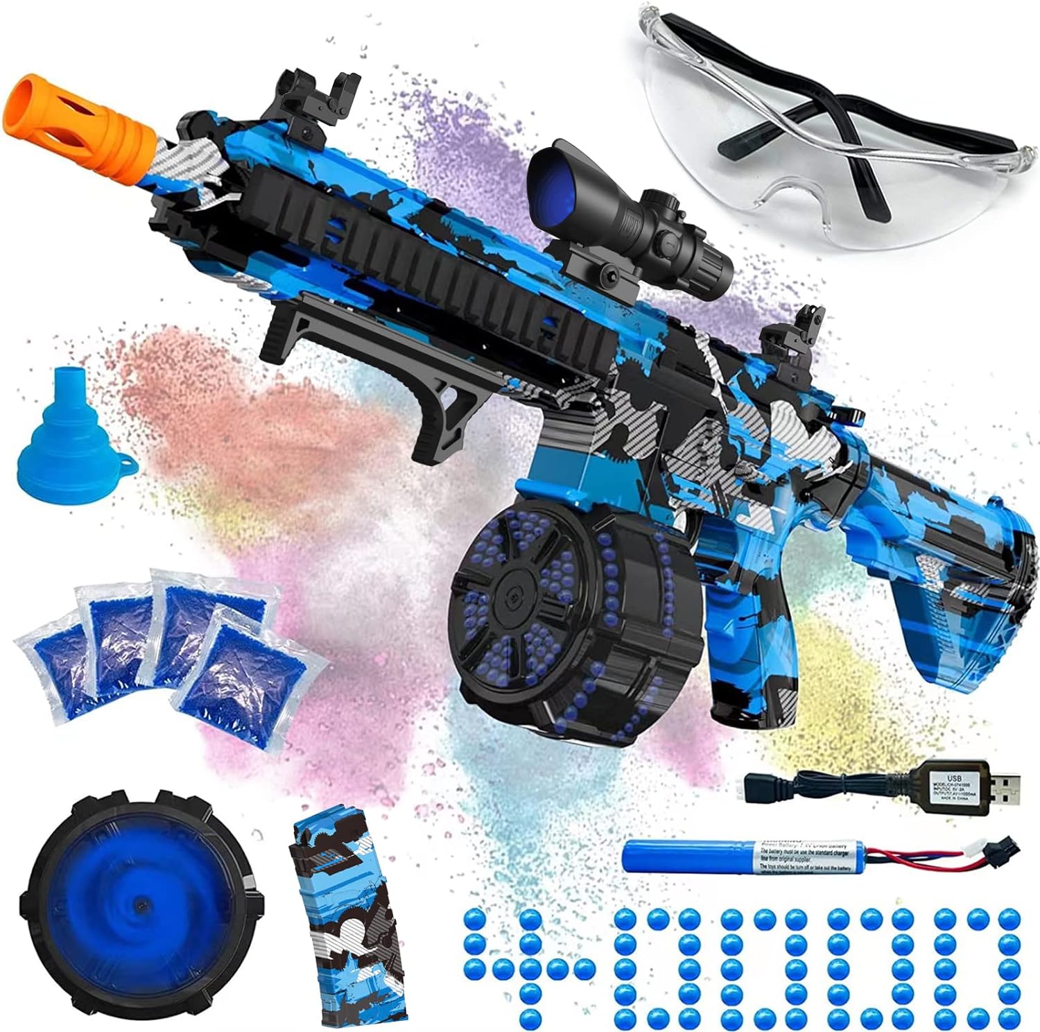 High-Velocity Automatic Gel Ball Blaster with 40,000+ Water Beads and Goggles - Ideal for Outdoor Shooting Games and Party Fun