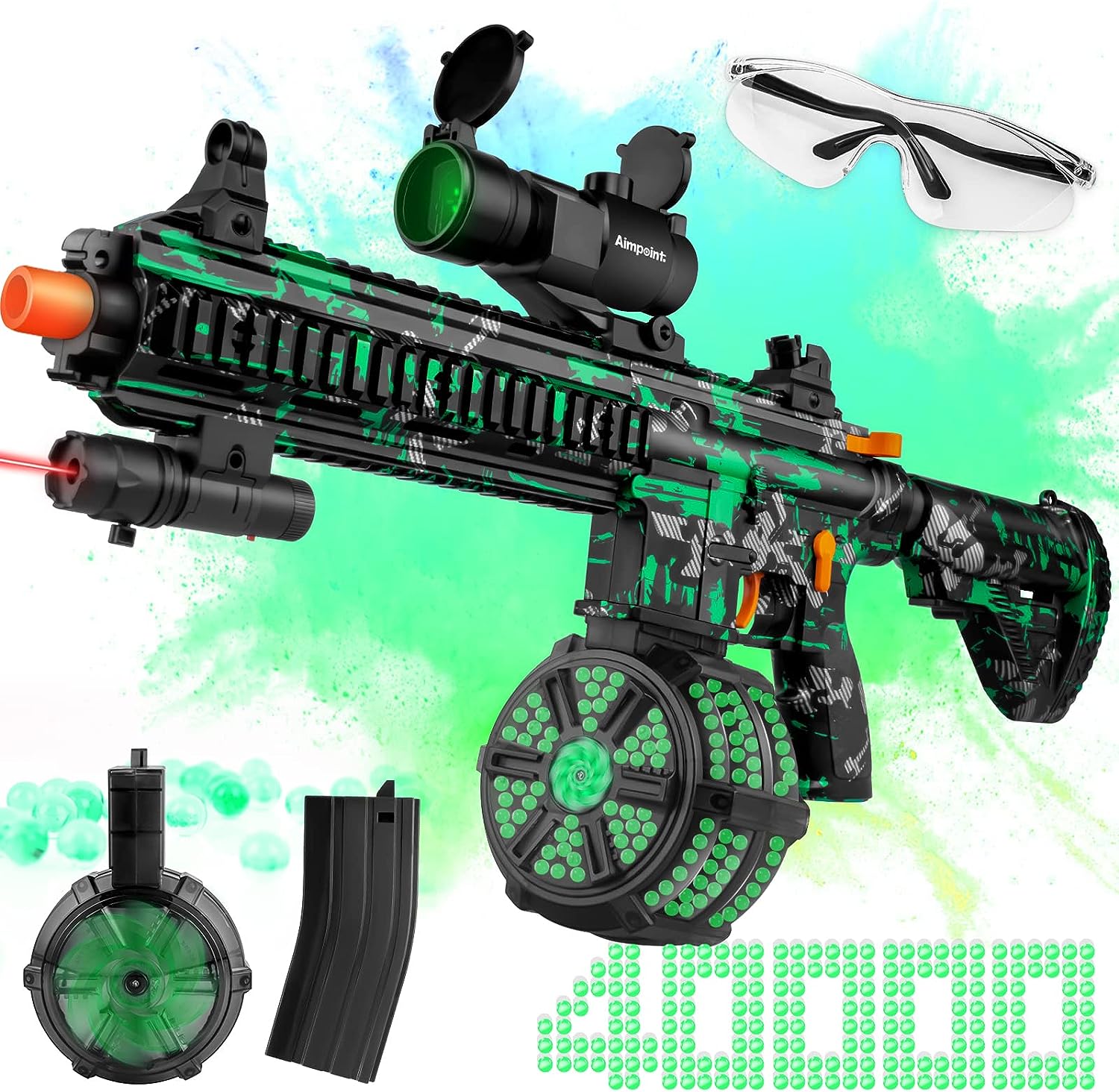 Ultimate Gel Splatter Blaster Kit with Goggles and 40,000+ Gel Beads – Ideal for Backyard Fun and Outdoor Team Shooting Games, Suitable for Ages 12 and Up