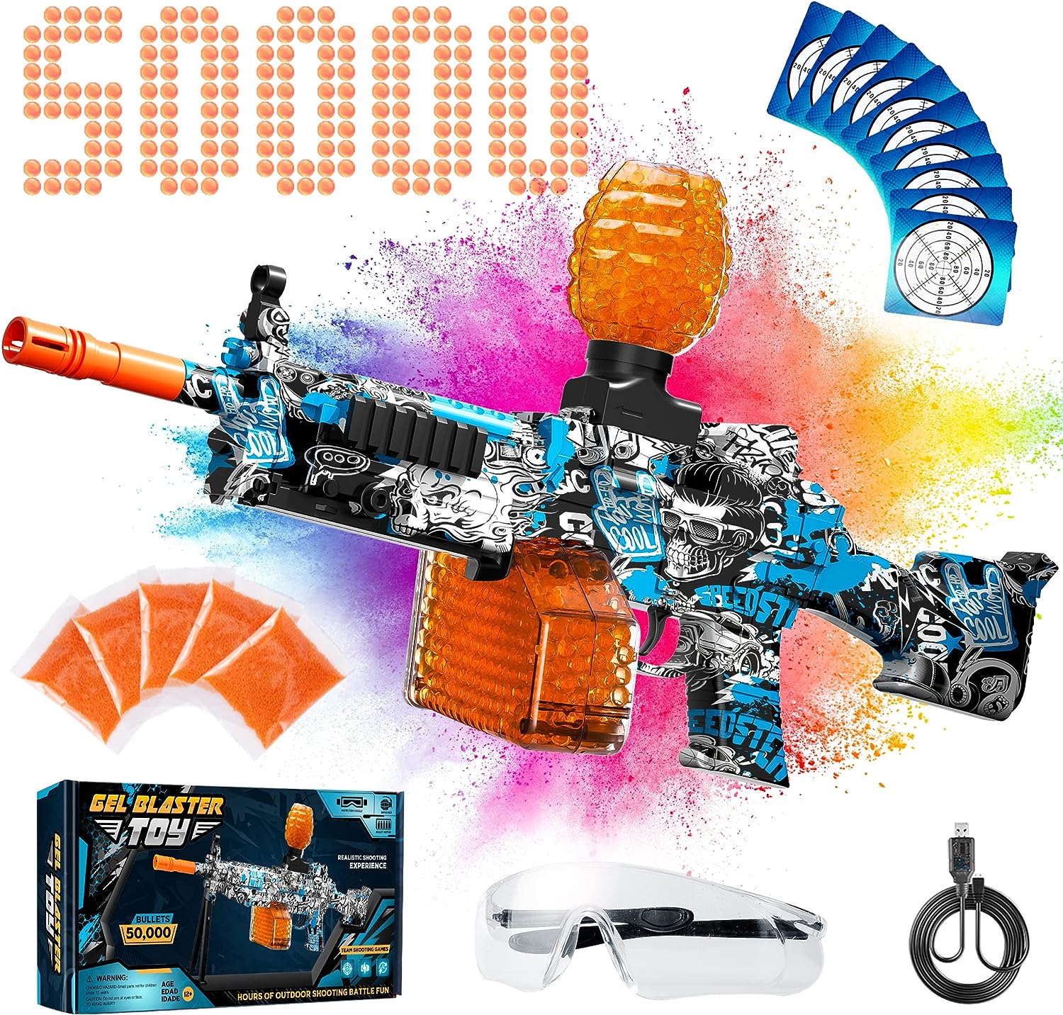 Experience the Thrill with an Electric Gel Ball Blaster - Equipped with 50,000 Water Beads, Rechargeable Power, and Automatic Action. Perfect for Kids and Adults, Ideal for Outdoor Games and Team Activities.