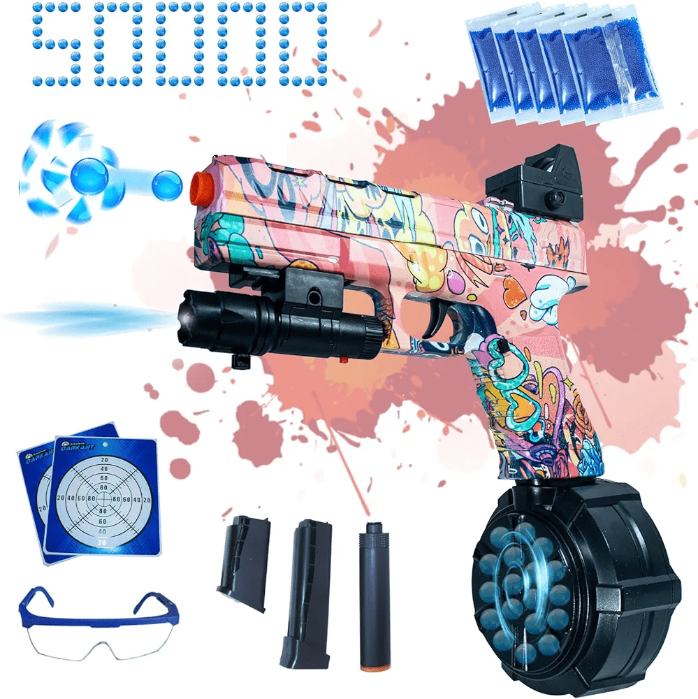 Dual-Mode Gel Ball Blaster Pistol with 50,000 Splat Balls – Manual and Automatic Fun!