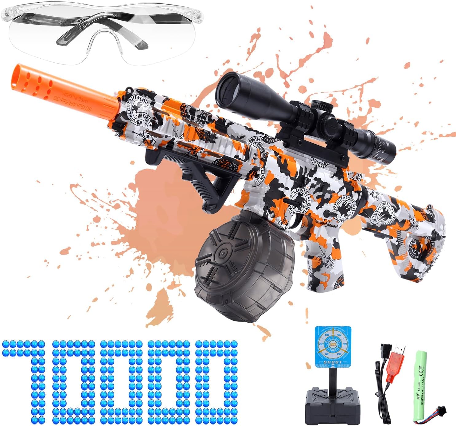 Large Splatter Water Ball Gun - Large Electric Gel Blaster for Kids and Adults with 70000 Water Beads