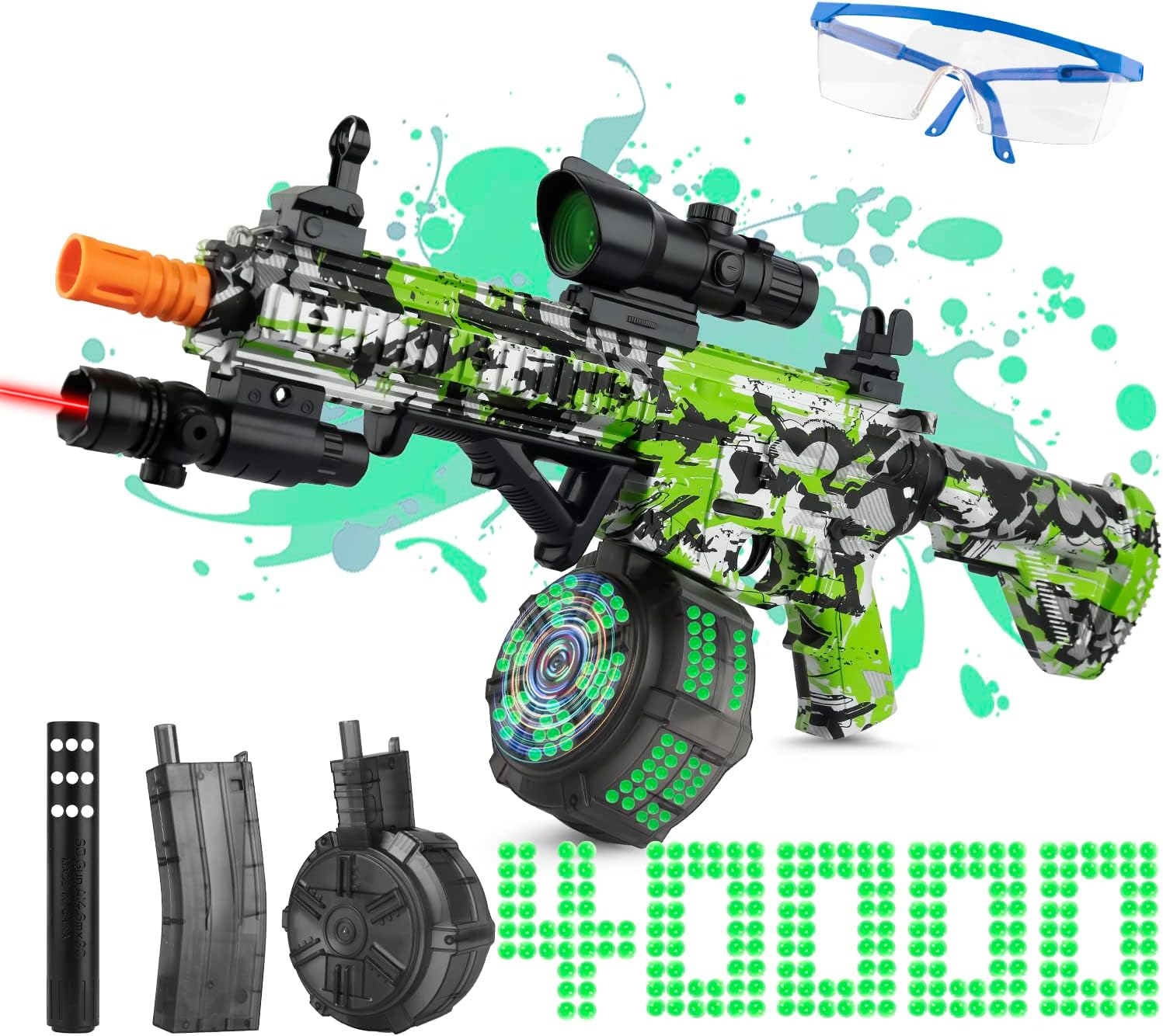 Unleash Gel Ball Fury with Our Electric Gel Ball Blaster - Drum Loaded for Non-Stop Action! 40,000+ Gel Balls Included