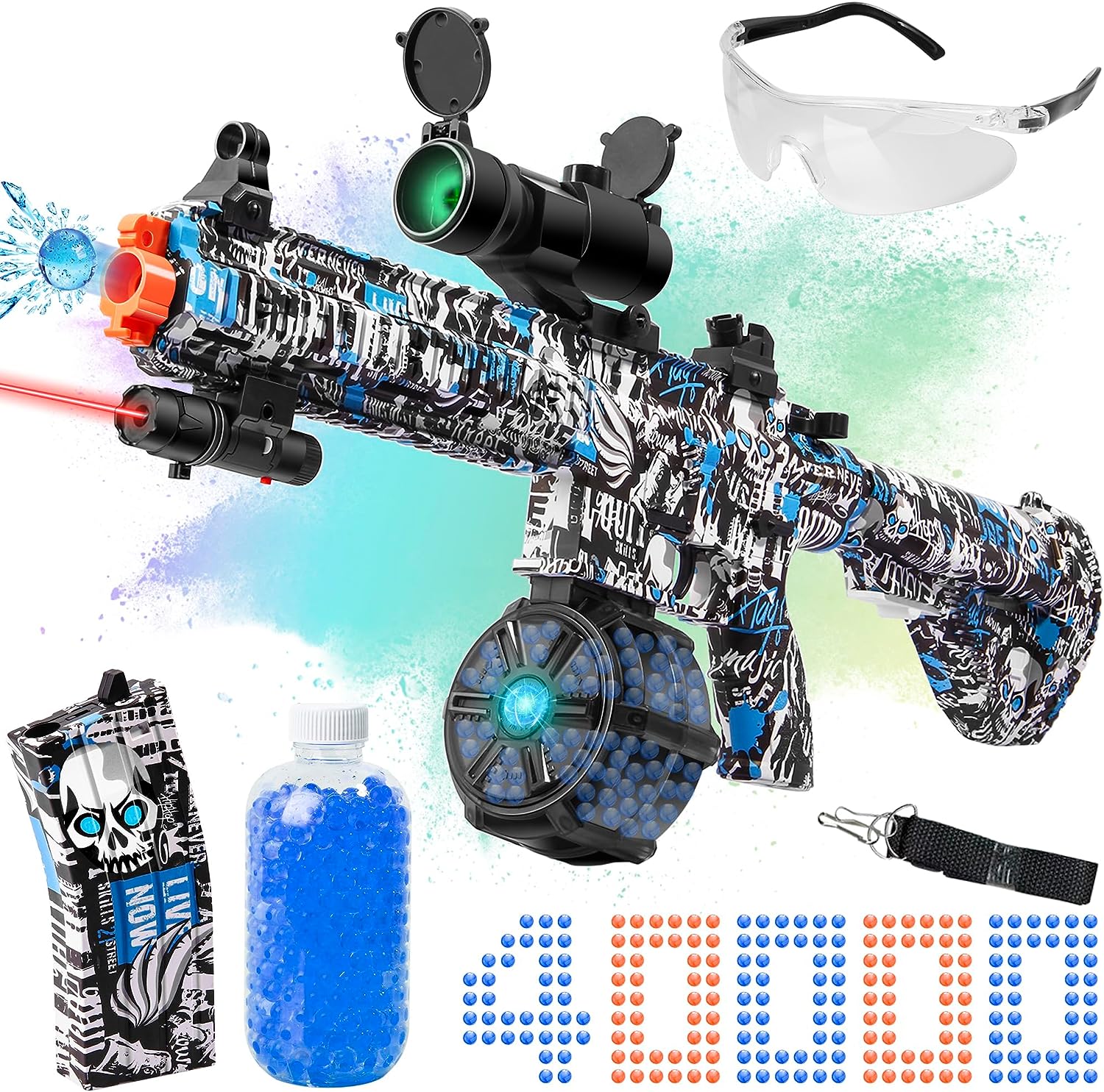 Upgrade Your Fun: Large Splatter Blaster Water Gun for Orbeez with Drum - 40,000 Water Beads Included, Manual & Automatic Blasting Action