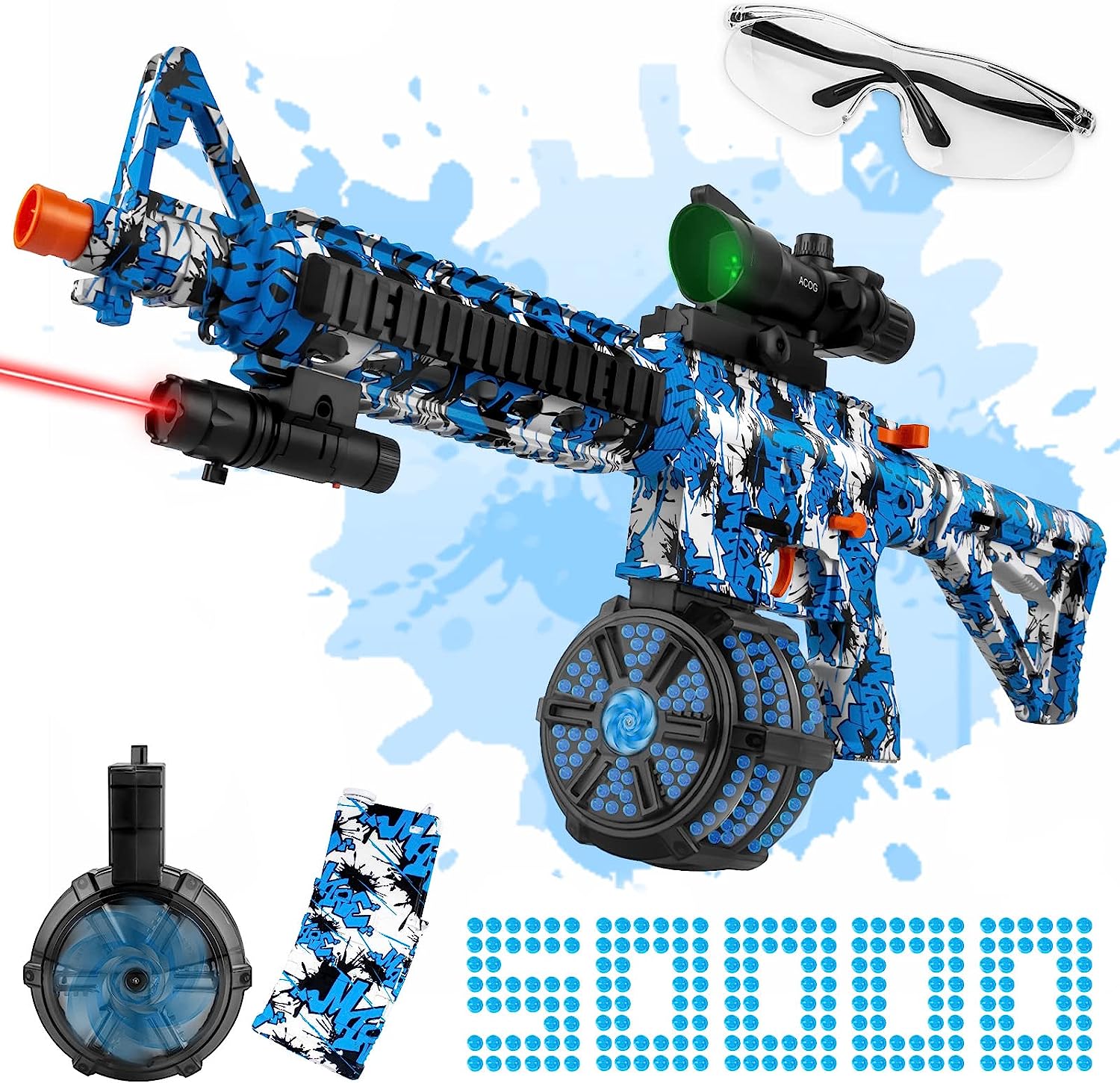 Large Gel Ball Blaster - Unleash Outdoor Fun with 50,000+ Gel Beads and Goggles in Cool Blue!