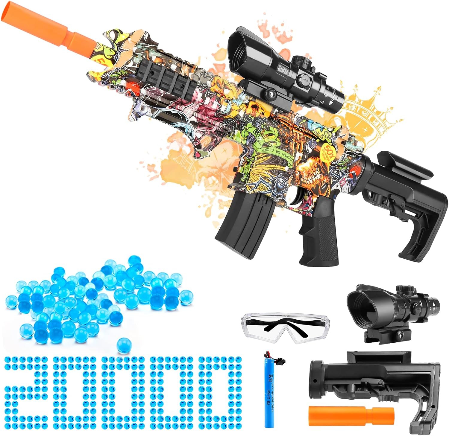 Unleash the Fun! Automatic Splatter Ball Blaster with 20,000+ Non-Toxic Eco-Friendly Beads.