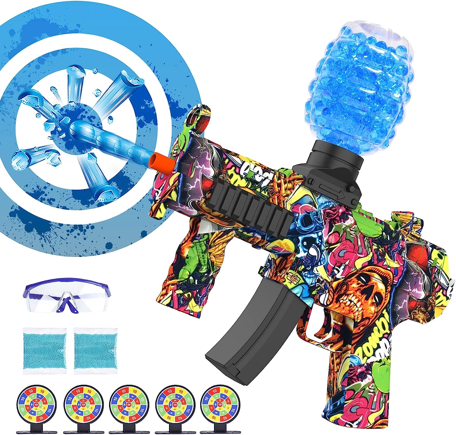 Electric Gel Gun Blaster Kit: Automatic Splatter Launcher with Goggles and Gel Beads Ages 10+