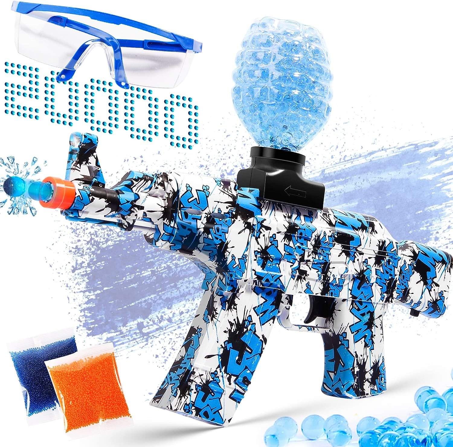 High-Powered Electric Gel Ball Blaster in Cool Blue: 20,000+ Water Beads, Goggles Included - Perfect for Outdoor Fun and Thrilling Shooting Team Games, Suitable for Ages 12+