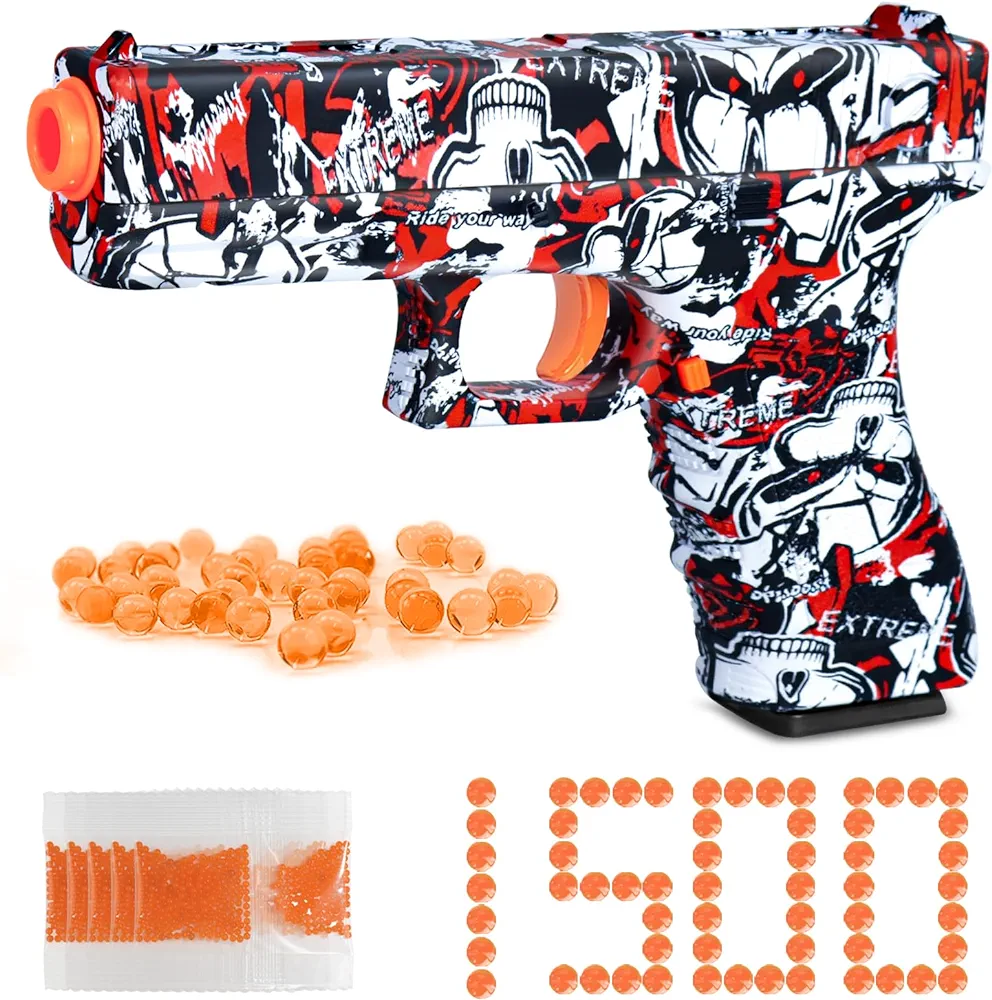 Compact Manual Splatter Ball Pistol: Perfect Outdoor Toy for Boys, Comes with 1500 Water Beads – Ideal for Backyard Fun and Outdoor Team Shooting Games